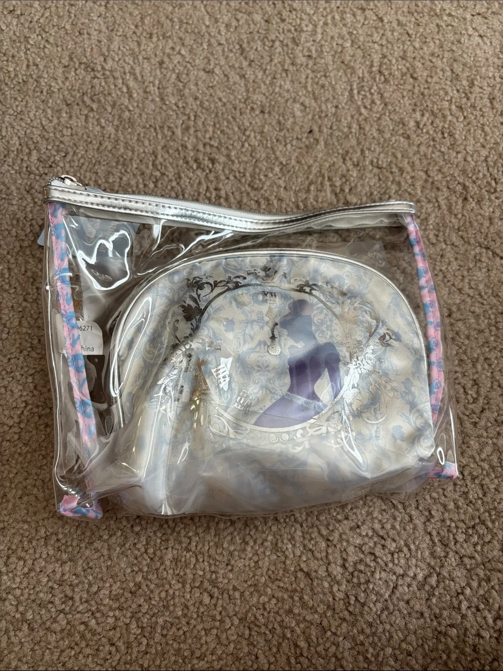 Disney Cinderella-Clear & Silver Cosmetic Pouch with Purple Silhouette NWT